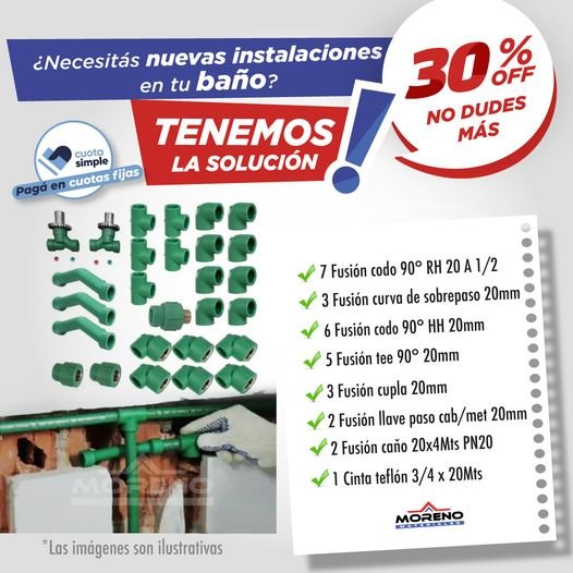 COMBO INSTALACIÓN AGUA BAÑO DE 2X1,5MTS