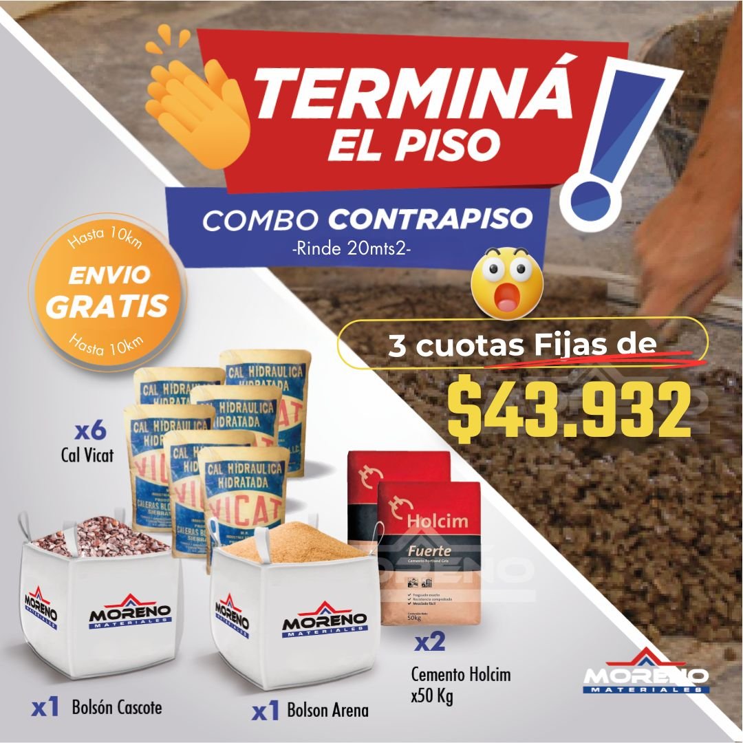 COMBO CONTRAPISO RINDE 20 M² + ENVÍO GRATIS 5KM
